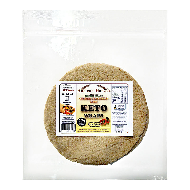 Ancient Harvest Keto Golden Flaxseed Wraps 180g, Only 2.7g Carbs Per Wrap