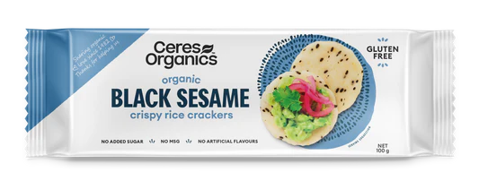 Ceres Organics Organic Black Sesame Crispy Rice Crackers 100g, No Added Sugar & Gluten Free