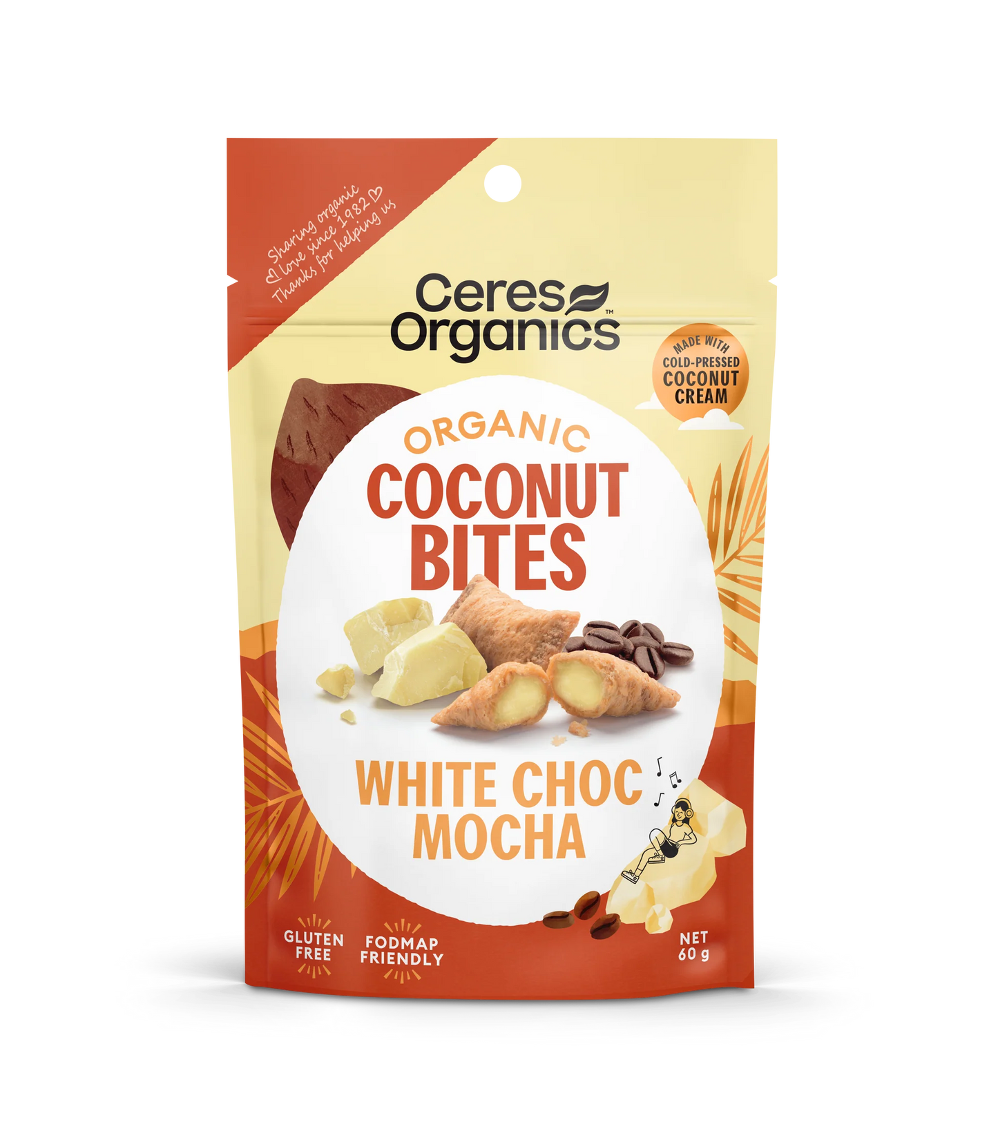 Ceres Organics Coconut Bites 60g, White Choc Mocha Filled & Gluten Free