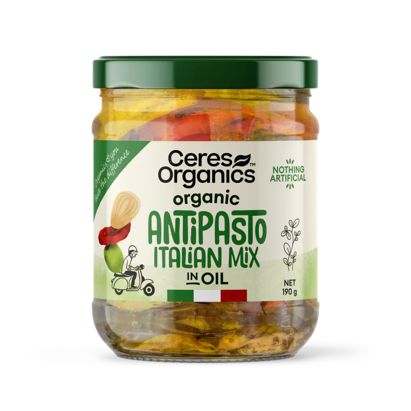 Ceres Organics Organic Antipasto Italian Mix In Oil 190g, Refined Sugar Free & Nothing Artificial
