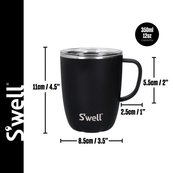 S'well Mug With Handle & Slide-Open Lid 12oz | 350mL, Onyx Design