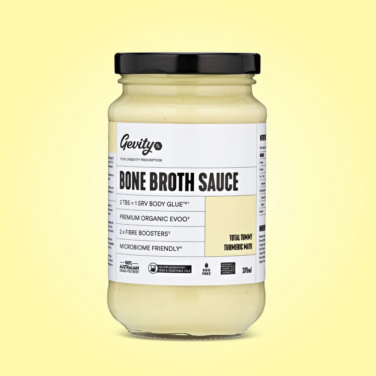 Gevity Bone Broth Sauce 375mL, Total Tummy Turmeric Mayo
