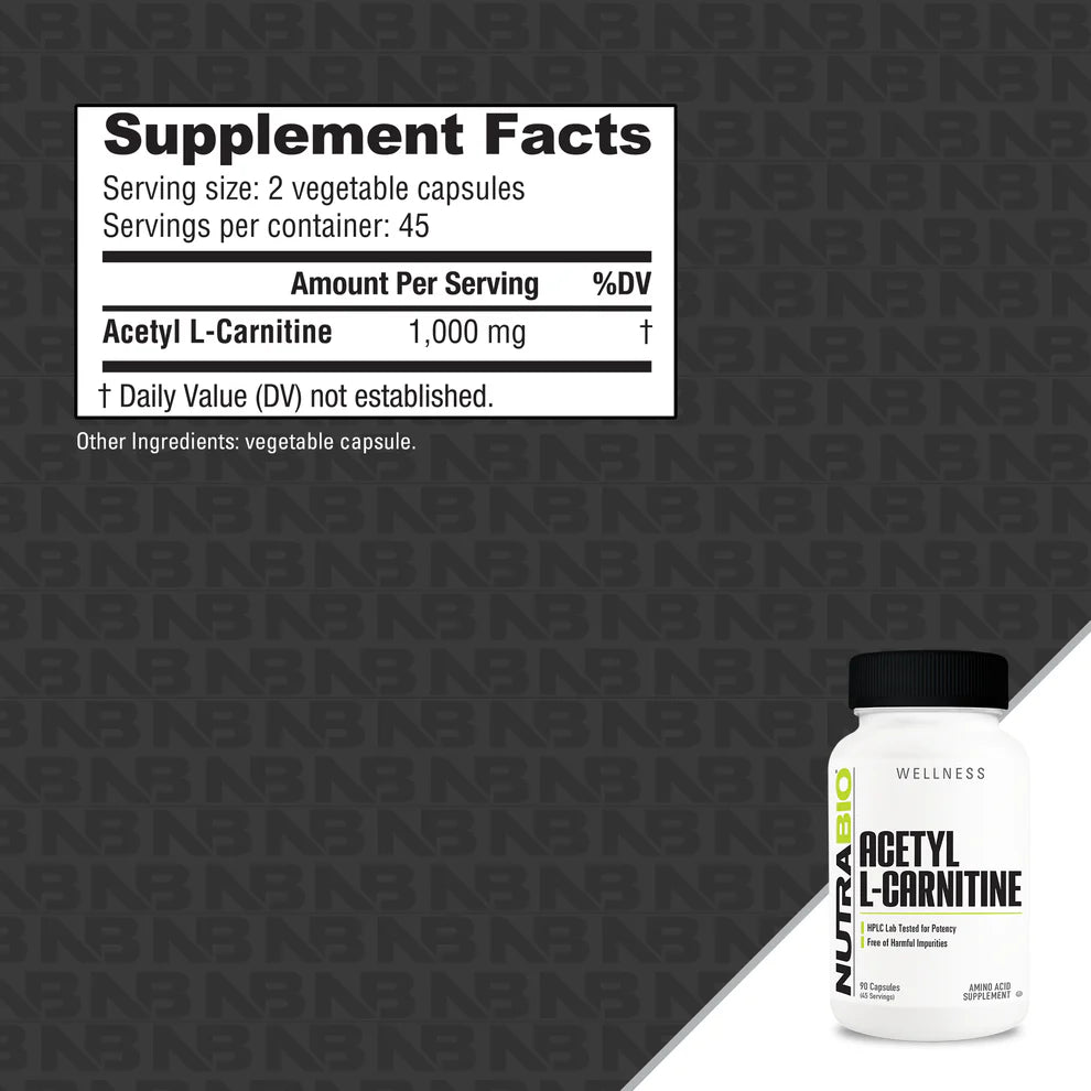 NutraBio Wellness Collection Acetyl L-Carnitine 500mg 90 Veggie Capsules, Supports Fat Loss & Recovery