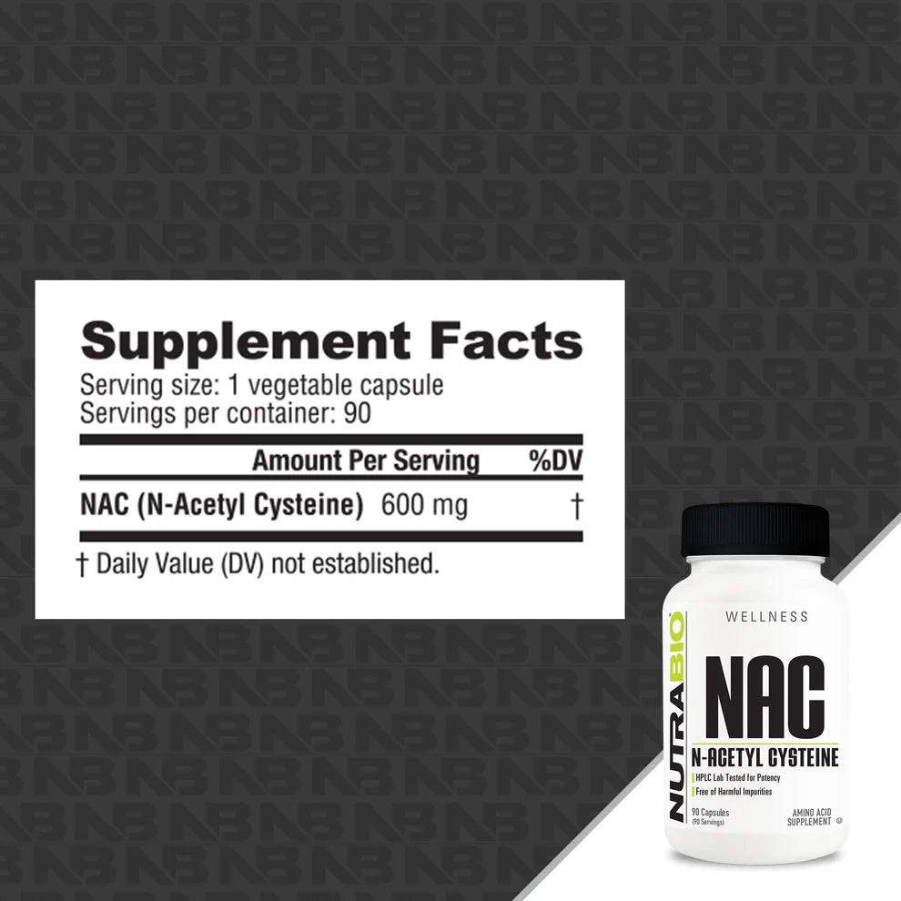 NutraBio Wellness Collection NAC {N-Acetyl-Cysteine} 600mg 90 Veggie Capsules, Boost Glutathione Levels