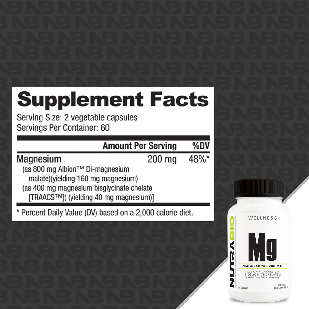 NutraBio Wellness Collection Magnesium Complex 200mg 120 Veggie Capsules, Magnesium Bisglycinate Chelate & D-Magnesium Malate