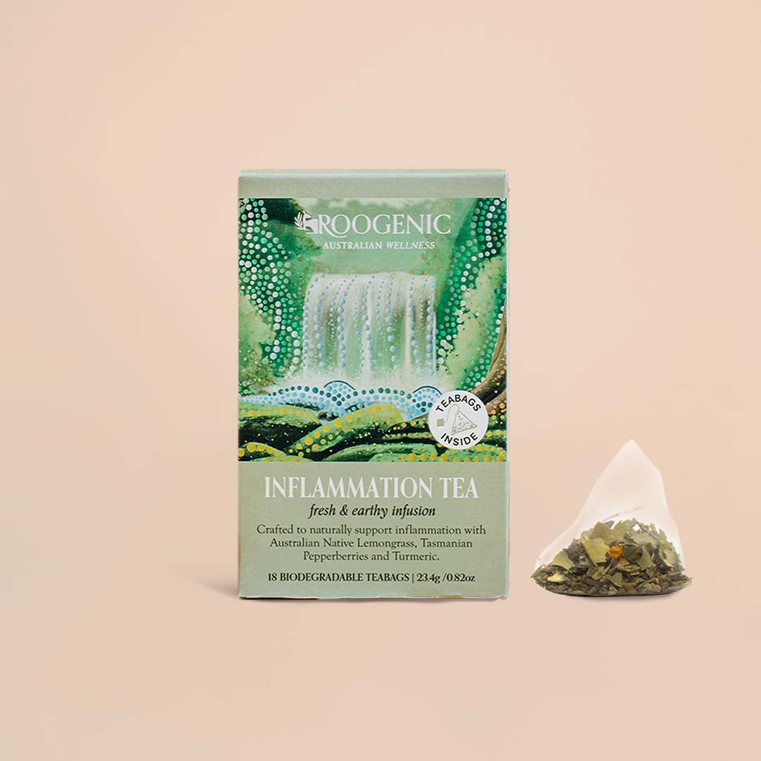 Roogenic Inflammation Tea 8 or 18 Tea Bags, Fresh & Earthy Infusion