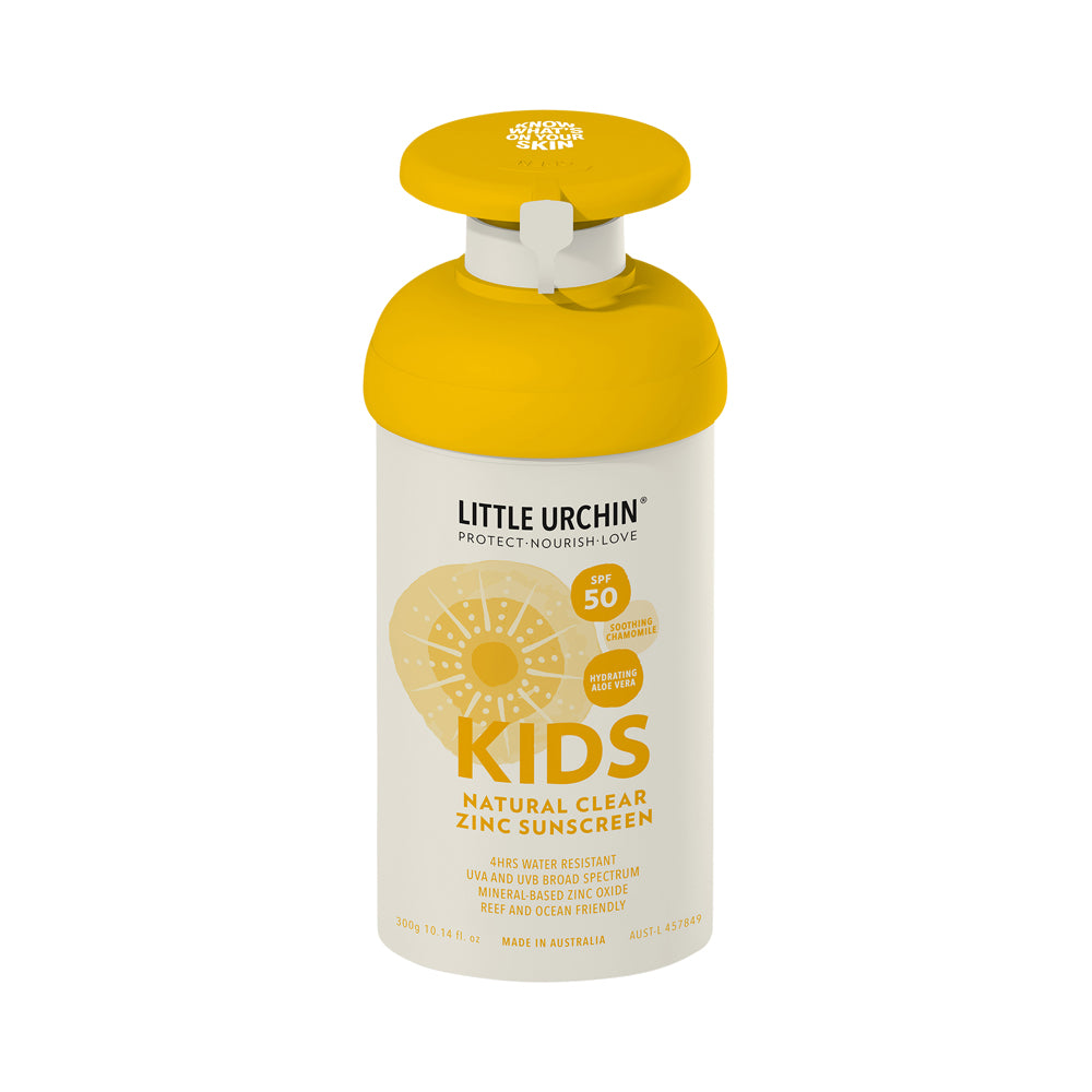 Little Urchin Natural Clear Zinc Kids Sunscreen SPF 50+ 100g Or 300g, 4 Hours Water Resistant