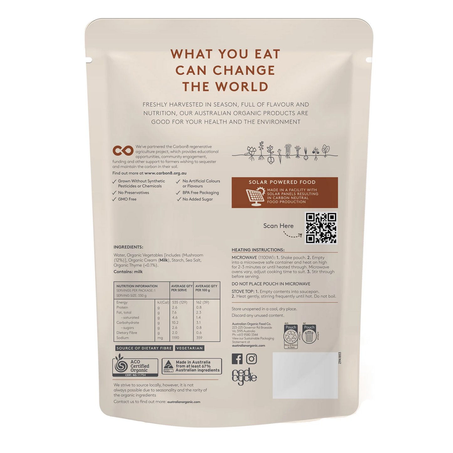 Australian Organic Food Co. Mushroom & Thyme Soup 330g, Certified Organic & Australian