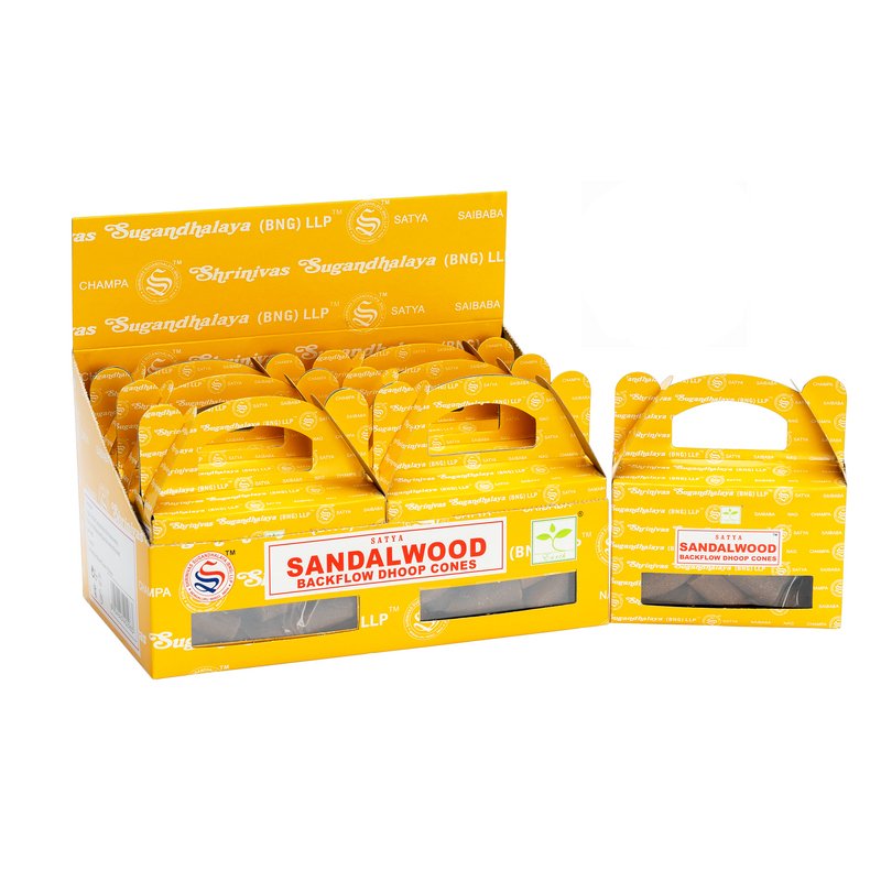 Satya Sandalwood Backflow Dhoop Cones, 24 Cones Per Pack