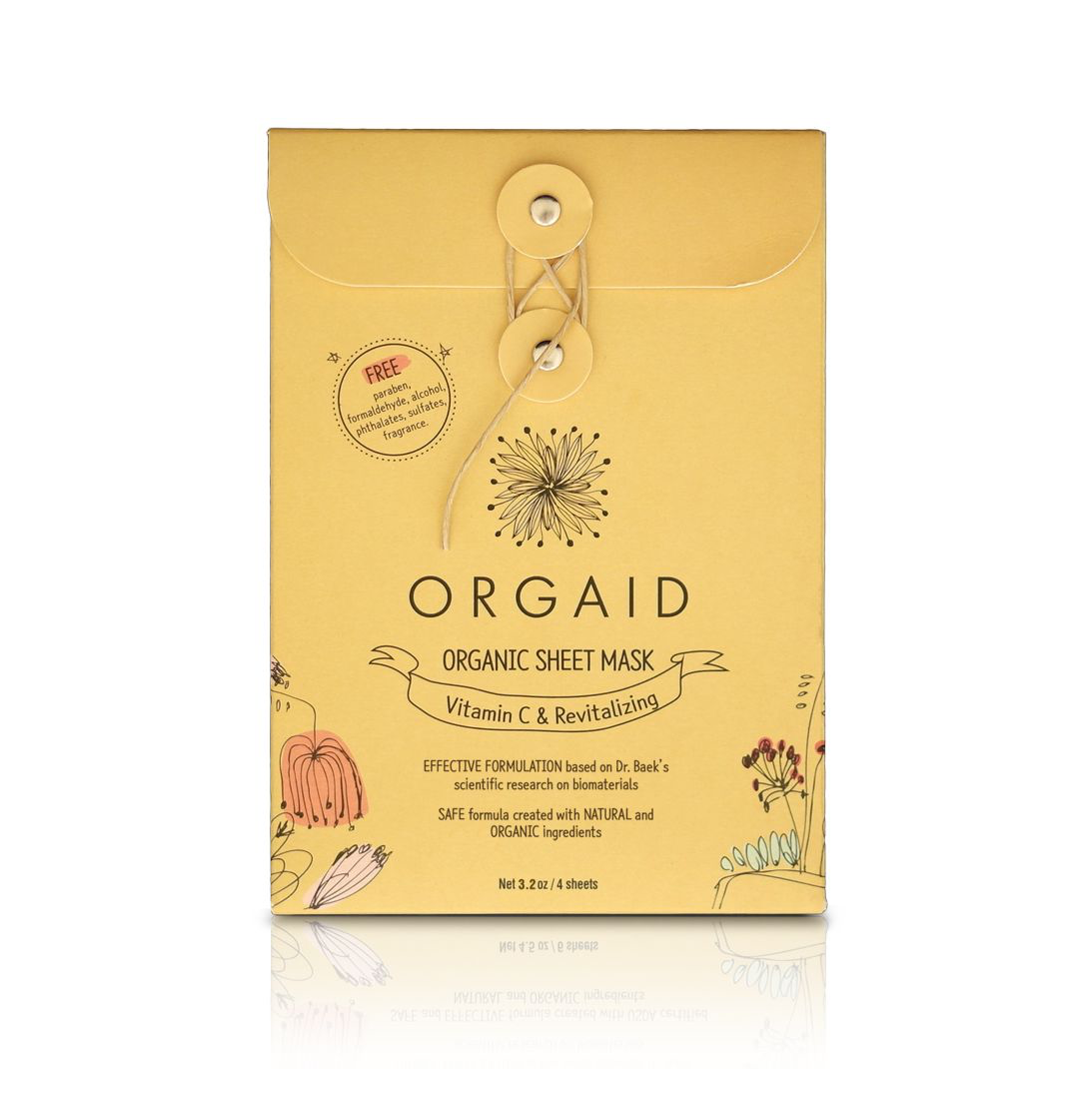 Orgaid Organic Sheet Mask Single Or A 4 Pack, With Vitamin C For Revitalized Skin