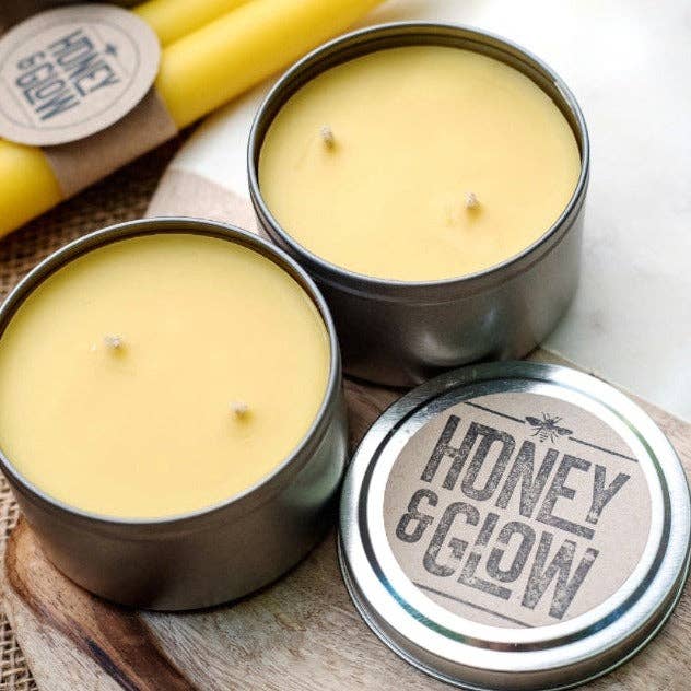 Honey & Glow Beeswax Travel Tin Candle, Naturally Smells Like Honey | One Tin