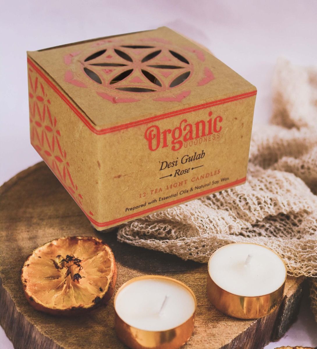 Song of India Organic Goodness Desi Gulab Rose 12 Tealight Candles, Romantic Floral Warmth
