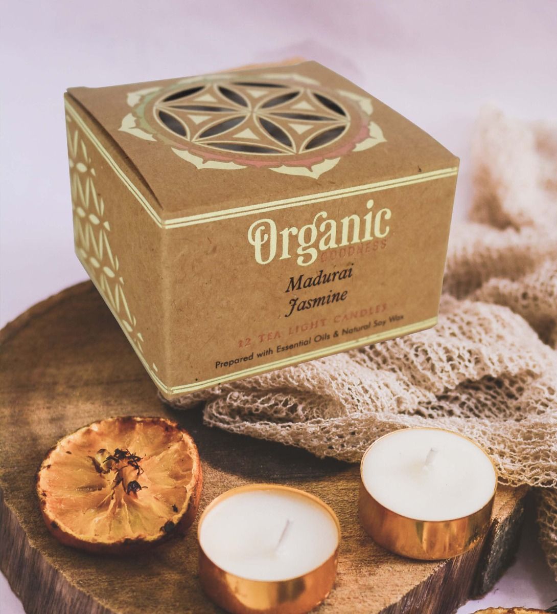 Song Of India Organic Goodness Madurai Jasmine 12 Tealight Candles, Pure Floral Calm