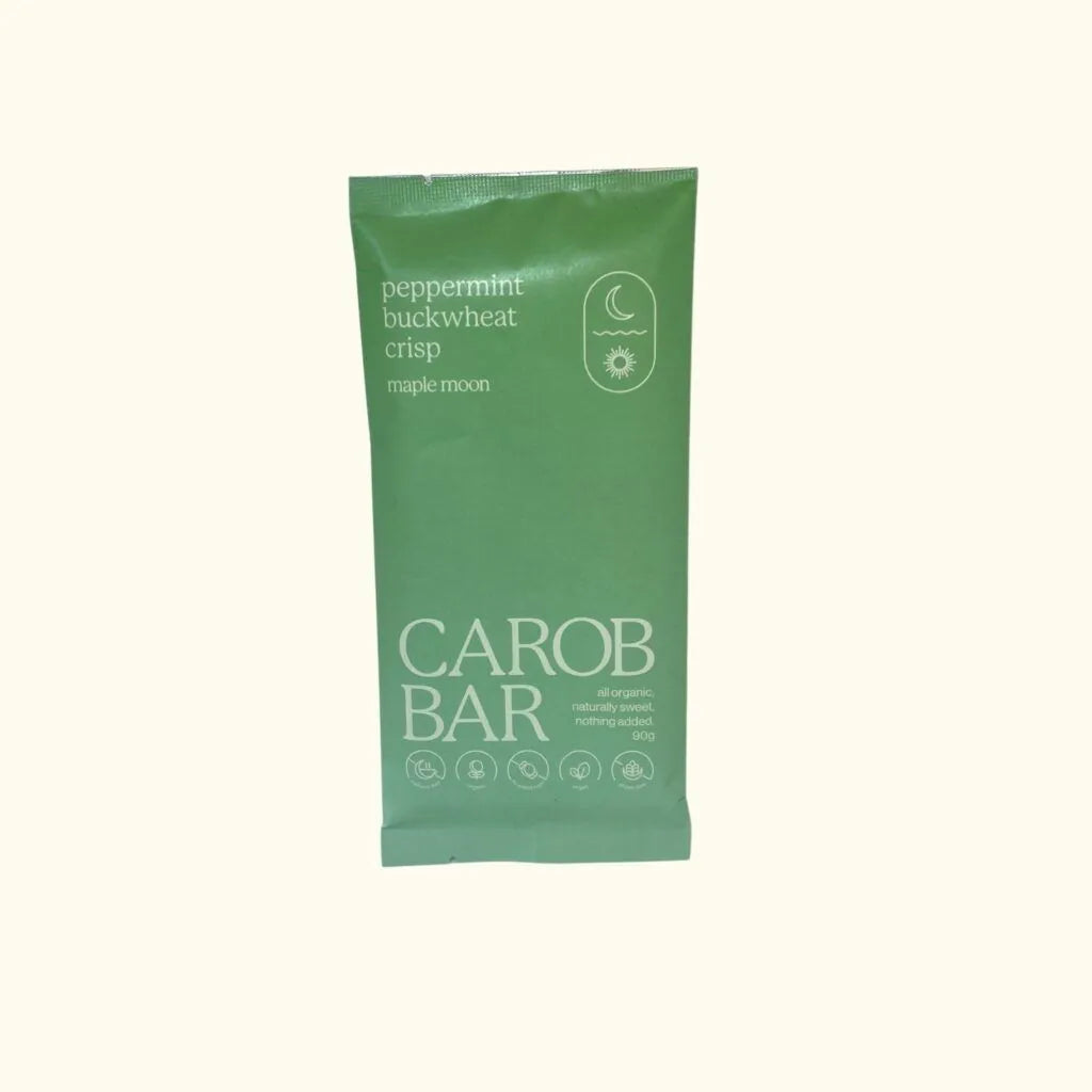 Maple Moon Organic Peppermint & Buckwheat Crisp Carob Bar 90g, Handmade & Caffeine-Free