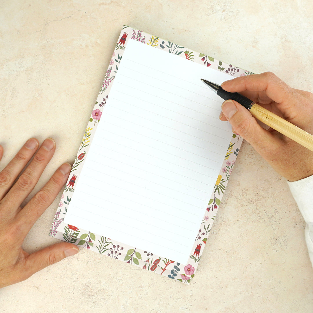 Earth Greetings Writing Pad 60 Lined Pages, Australian Wildflowers From The Negin Maddock Collection
