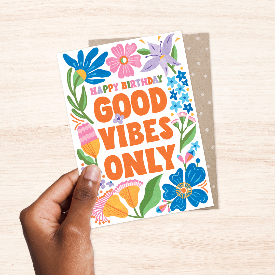 Earth Greetings Good Vibes Only Card, Andrea Smith Collection (Includes One Card & One Kraft Envelope)