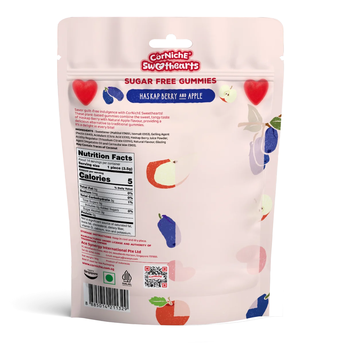 CorNiche Sugar Free Gummies Haskap Berry & Apple 50g, Gluten-Free & Vegan
