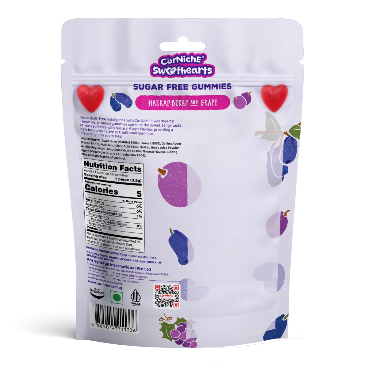 CorNiche Sugar Free Gummies Haskap Berry & Grape 50g, Gluten-Free & Vegan