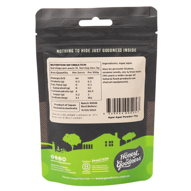 Honest To Goodness Agar Agar Powder 75g, A Vegan Gelatin Alternative