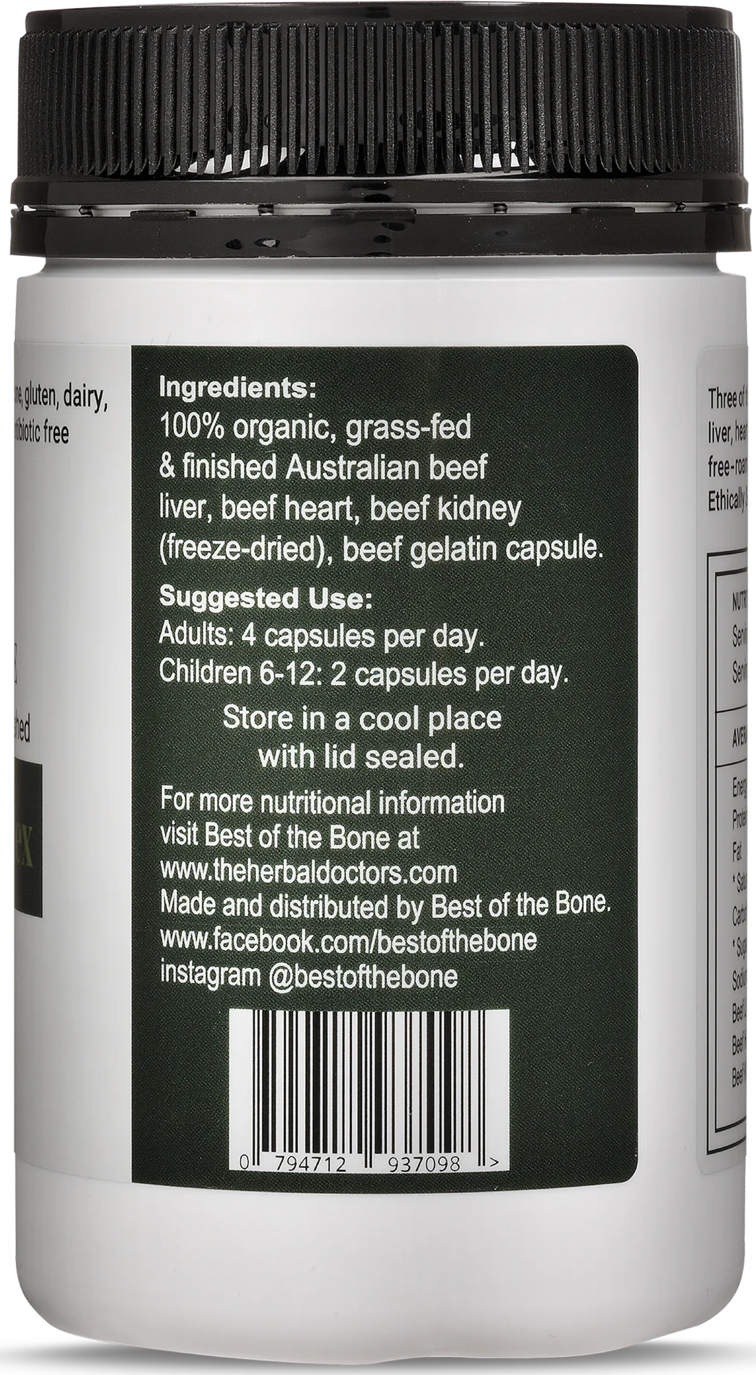Best Of The Bone Organic & Grass-Fed Beef Organ Complex 160 Capsules, Liver | Heart |Kidney