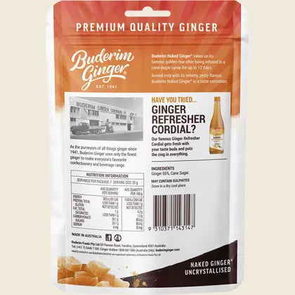 Buderim Ginger Naked Ginger Deliciously Uncrystallised 175g, Pure, Zesty & Naturally Sweet