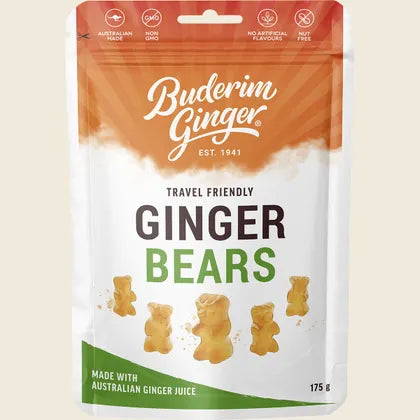 Buderim Ginger Ginger Bears 40g or 175g, Soft, Spicy & Naturally Sweet
