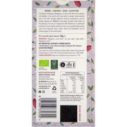 Bennetto Organic Dark Chocolate 80g, 82% Organic Super Dark