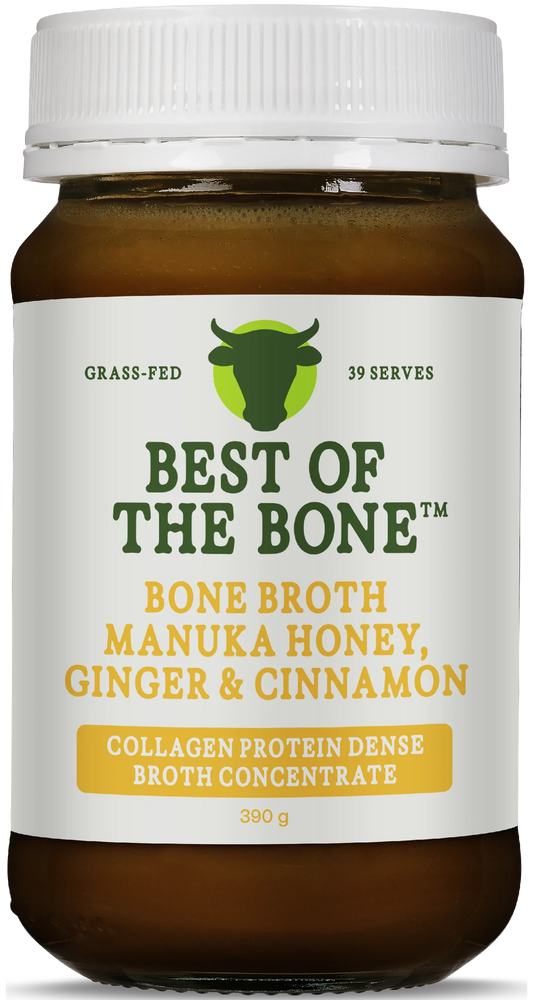 Best Of The Bone Manuka Honey, Ginger & Cinnamon Bone Broth 390g, Collagen Protein Dense Broth Concentrate