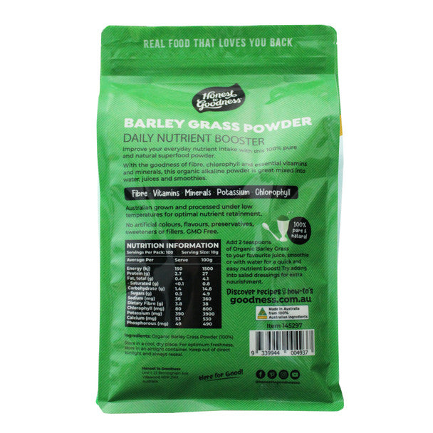 Honest To Goodness Barley Grass Powder 1Kg, Australian Certified Organic; Alkalise & Energise!