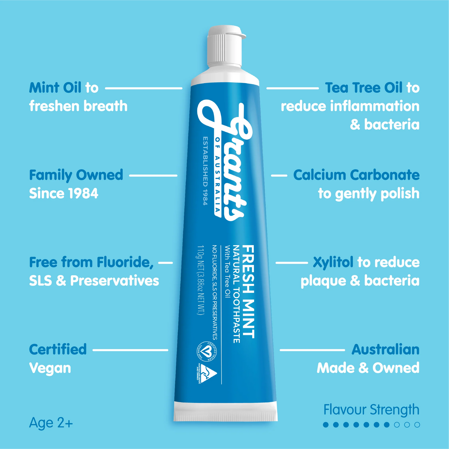 Grants Natural Toothpaste 110g, Fresh Mint With Tea Tree Oil; Fluoride Free
