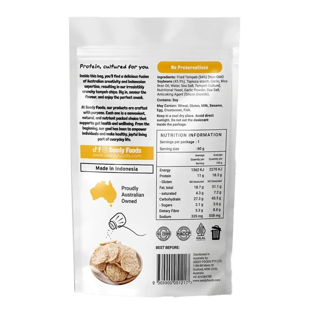 Seedy Foods Tempeh Chips Original Flavour 60g, 10g Protein Per Pack