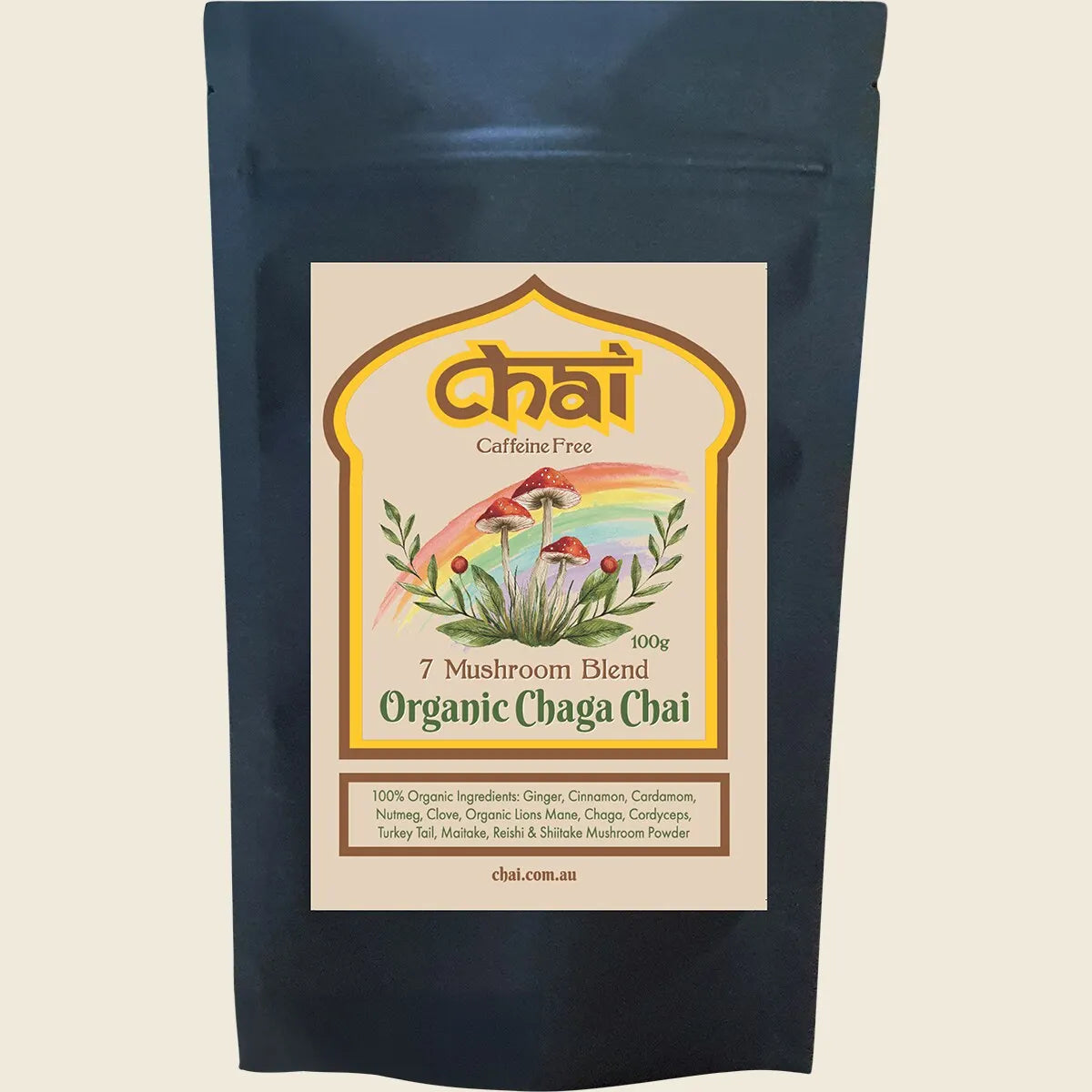 Chai Tea Organic Chaga Chai 7 Mushroom Blend 100g, With Ginger & Chaga
