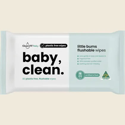 CleanLIFE Baby Clean Plastic-Free Flushable Wipes 80 Pack, Extra Gentle On Babies & Newborns
