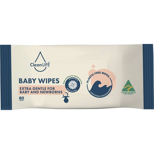Clean LIFE Baby Plastic Free Wipes 80pk, Extra Gentle For Baby & Newborns