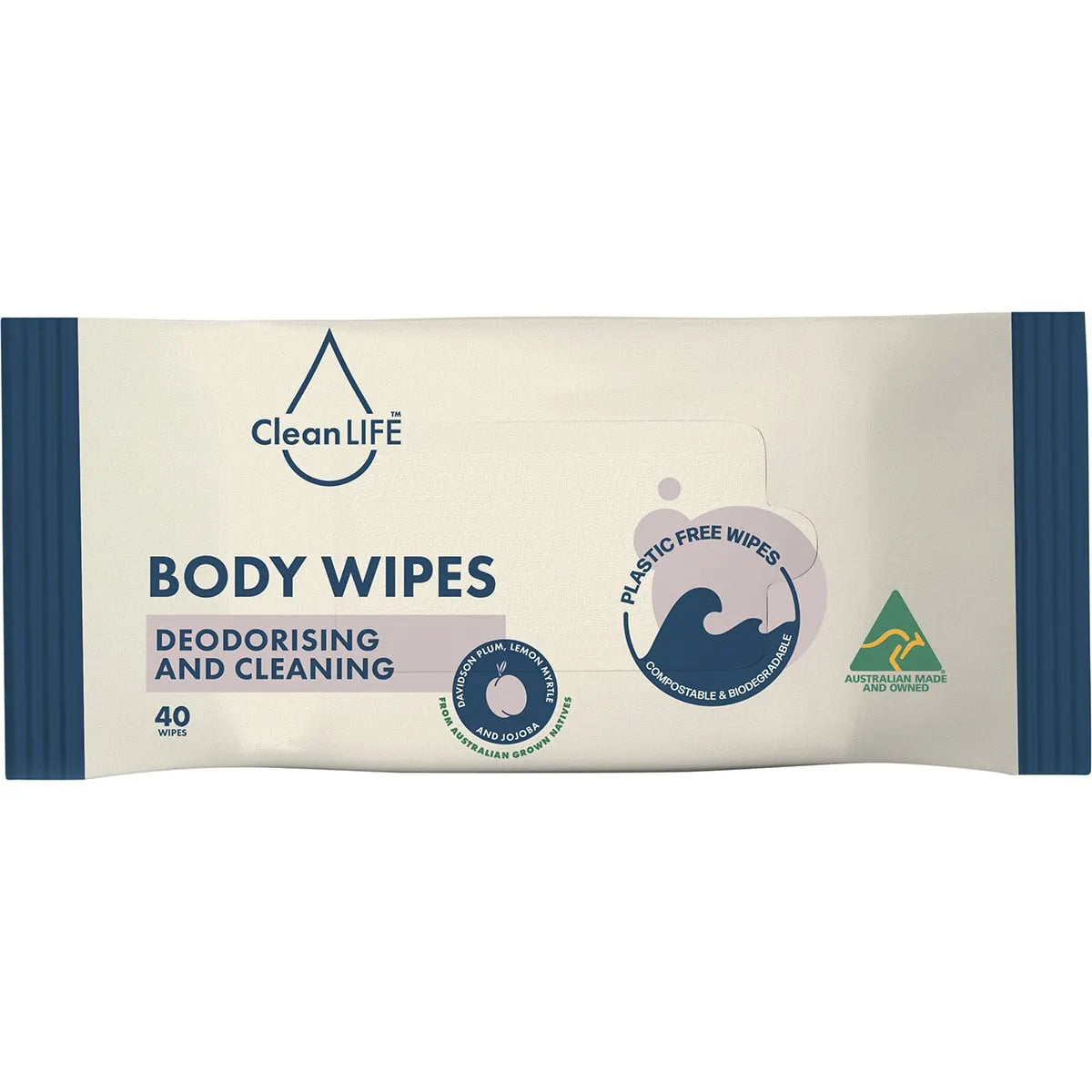 CleanLIFE Body Plastic Free Wipes 40 Pack, Deodorising & Cleansing