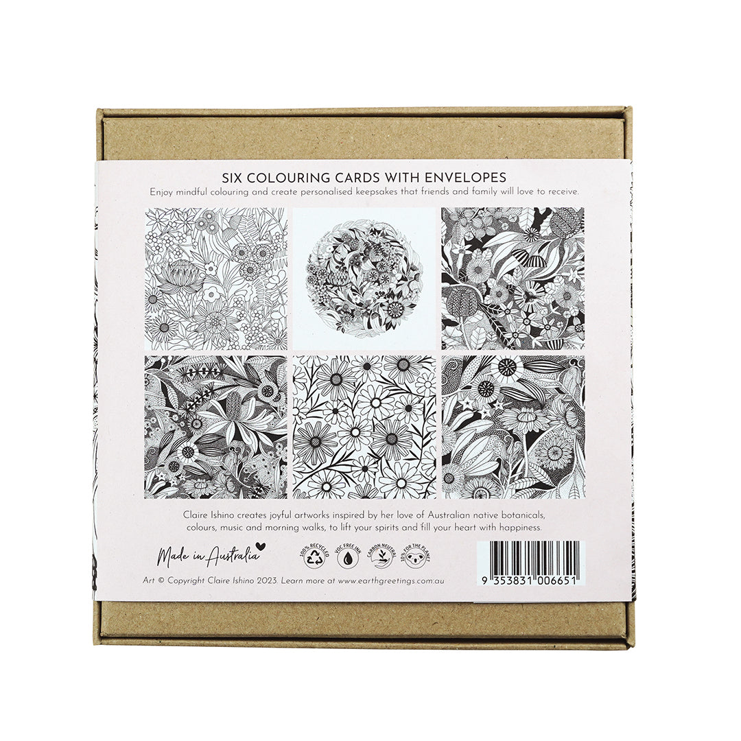 Earth Greetings 6 Greeting Colouring Cards, Australian Natives Design From The Claire Ishino Collection