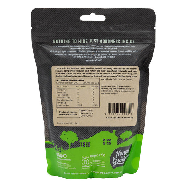 Honest To Goodness Celtic Sea Salt 600g, Coarse & Hand Harvested