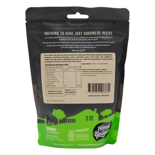 Honest To Goodness Celtic Sea Salt 600g, Fine & Hand Harvested