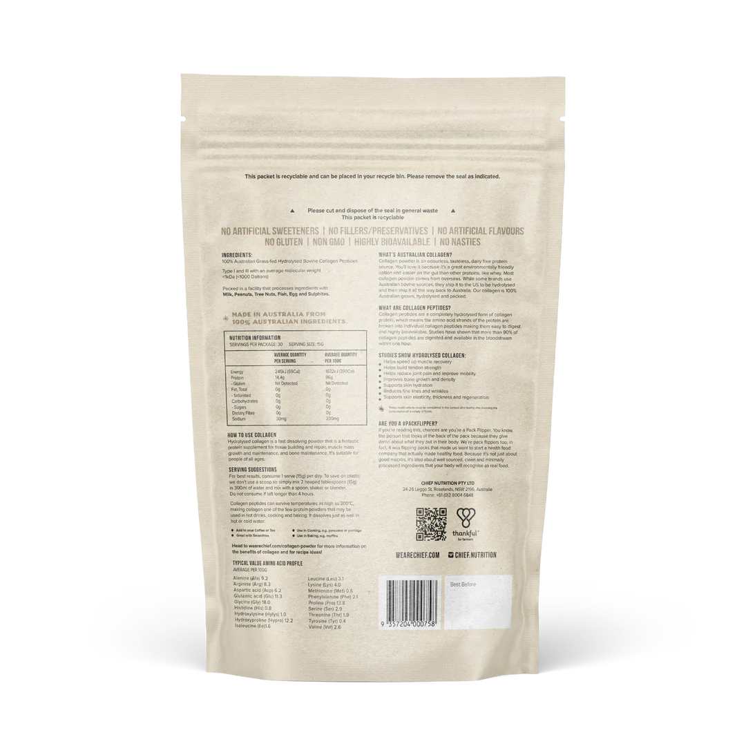 Chief. Grass-Fed Collagen Protein Powder 450g, Unflavoured; Gut Friendly & Zero Sugar