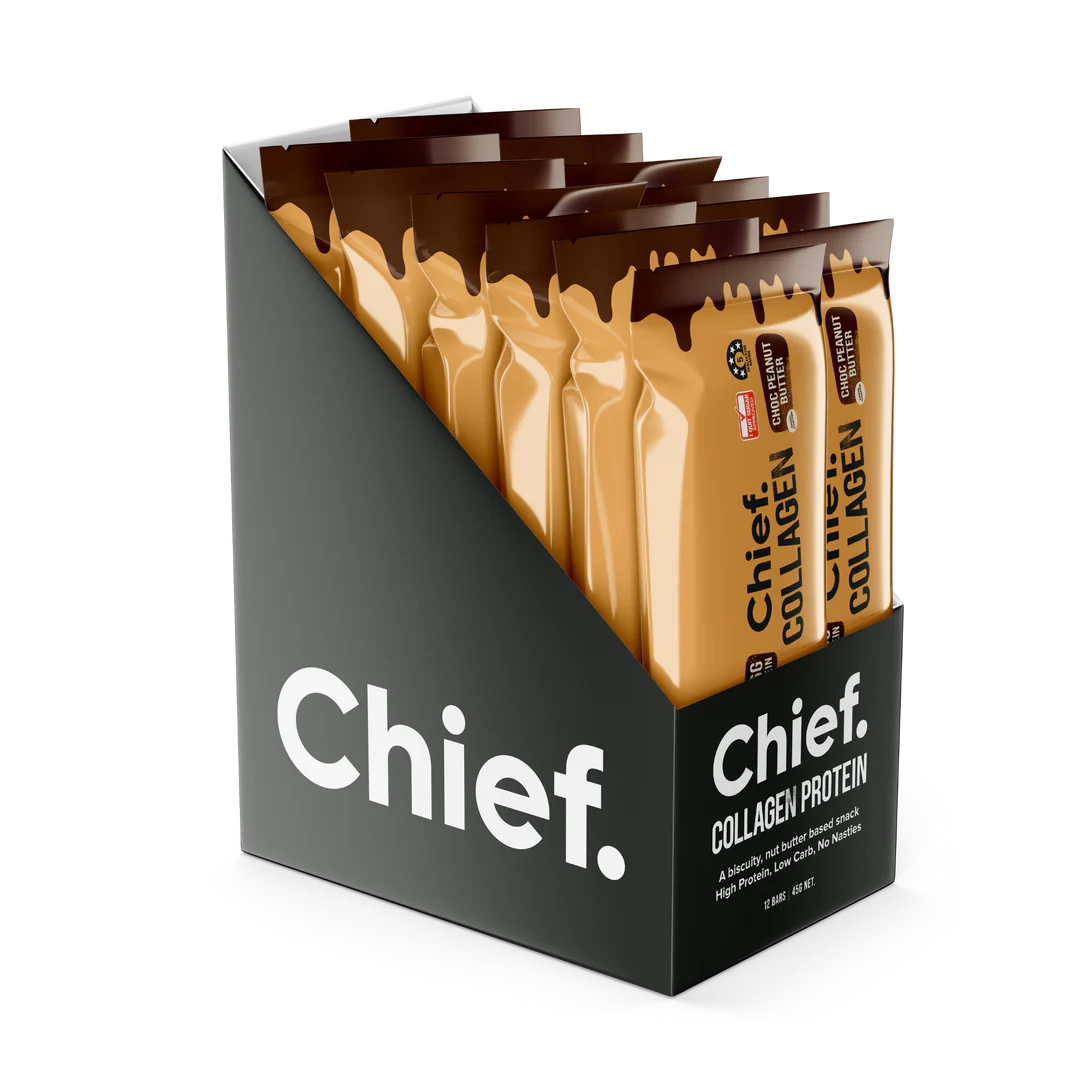 Chief. Collagen Bar Single Bar 45g Or A Box Of 12, Choc Peanut Butter Flavour