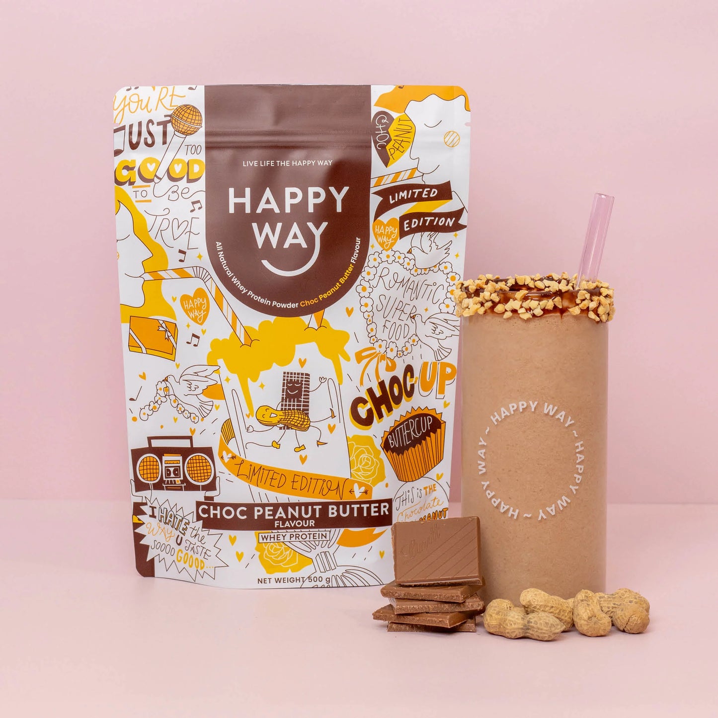 Happy Way Whey Protein Powder 500g, Choc Peanut Butter Flavour