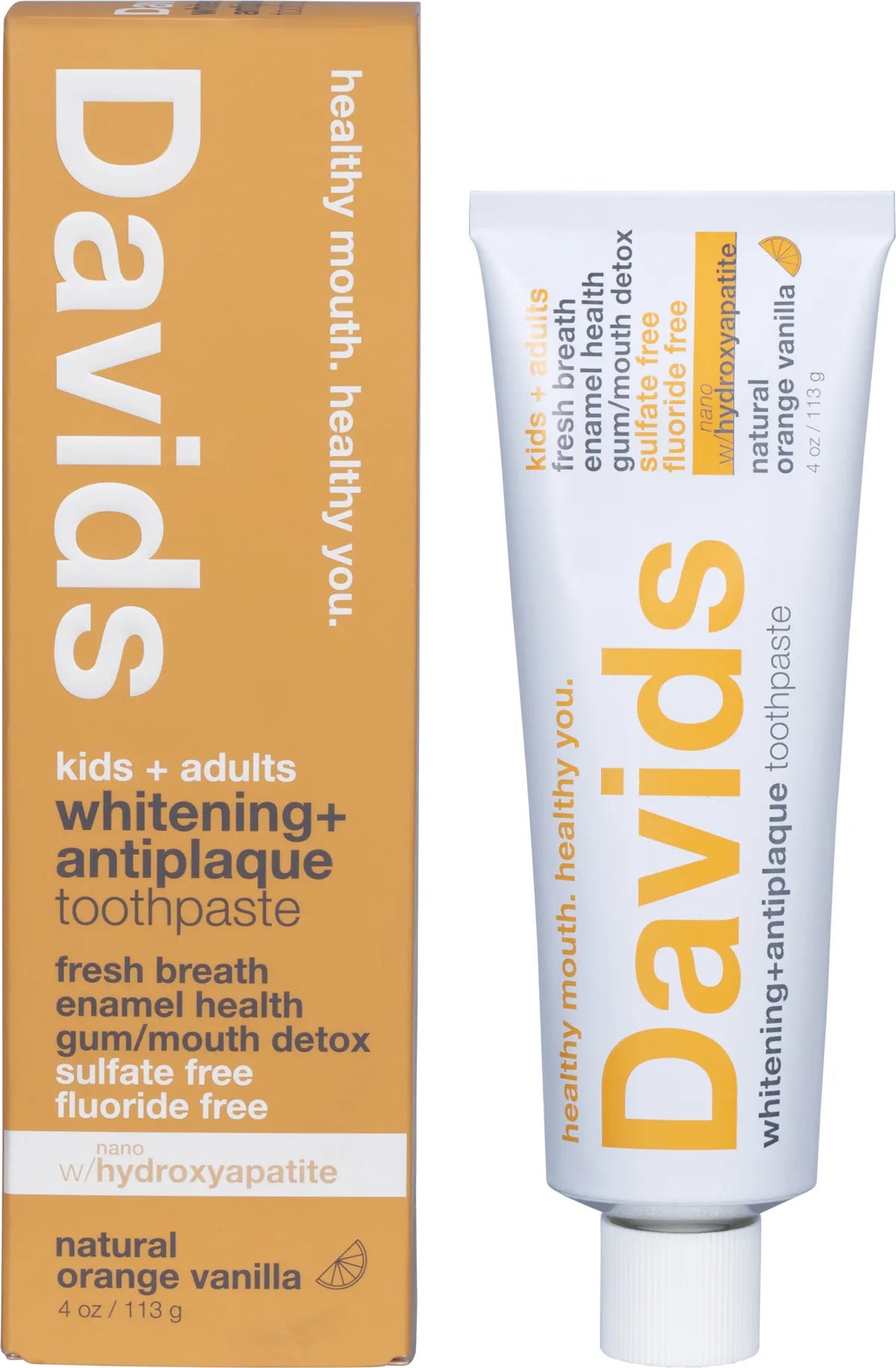 Davids Whitening + Antiplaque Toothpaste 113g, With Hydroxyapatite For Kids & Adults