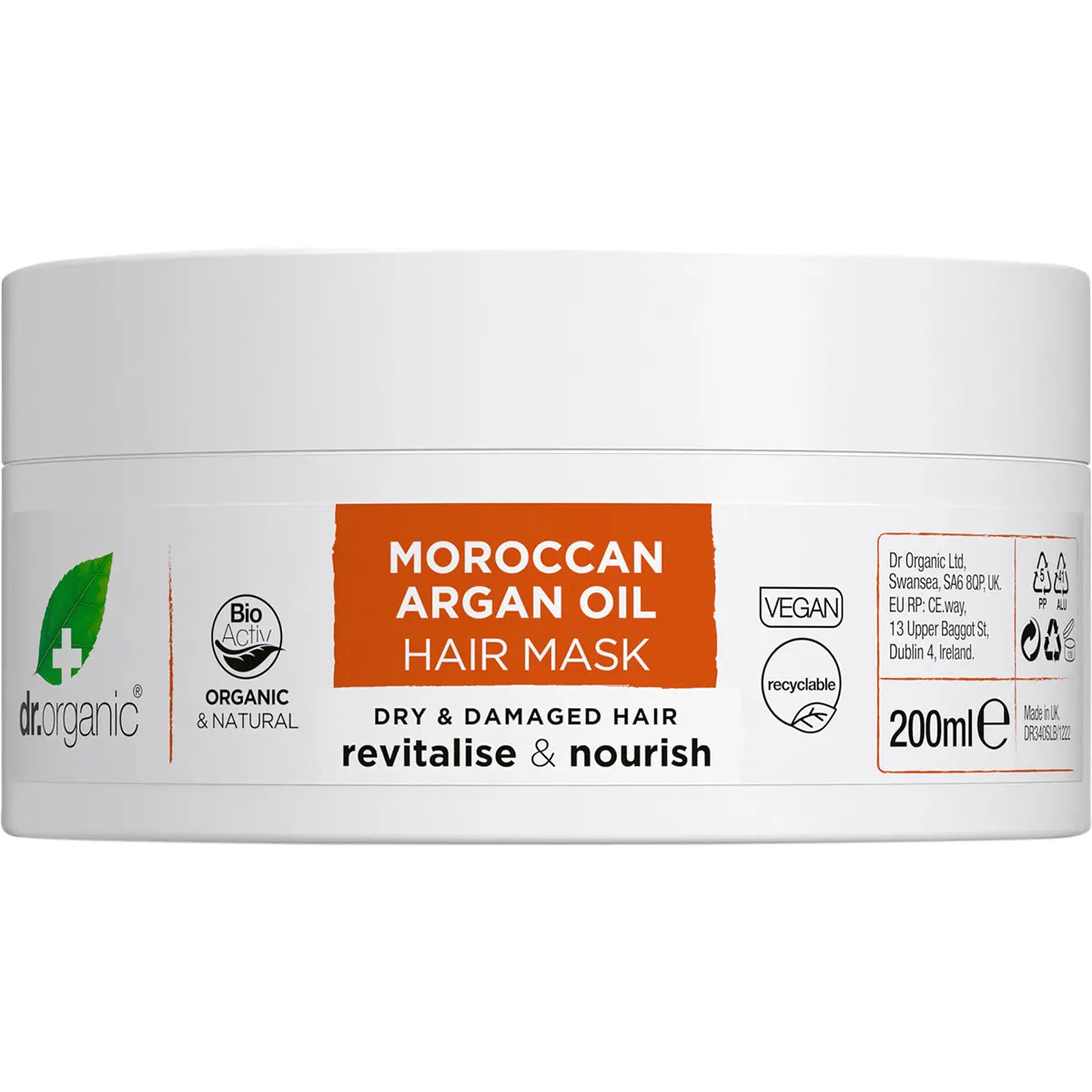 Dr Organic Moroccan Argan Oil Hair Mask 200mL, For Dry & Damaged Hair