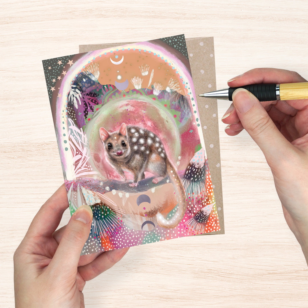 Earth Greetings Twilight Quoll Card, Amber Somerset Collection (Includes One Card & One Kraft Envelope)