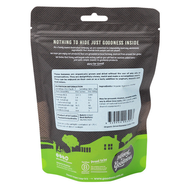 Honest To Goodness Organic Dried Banana Coins 175g, Moist, Chewy & Delicious