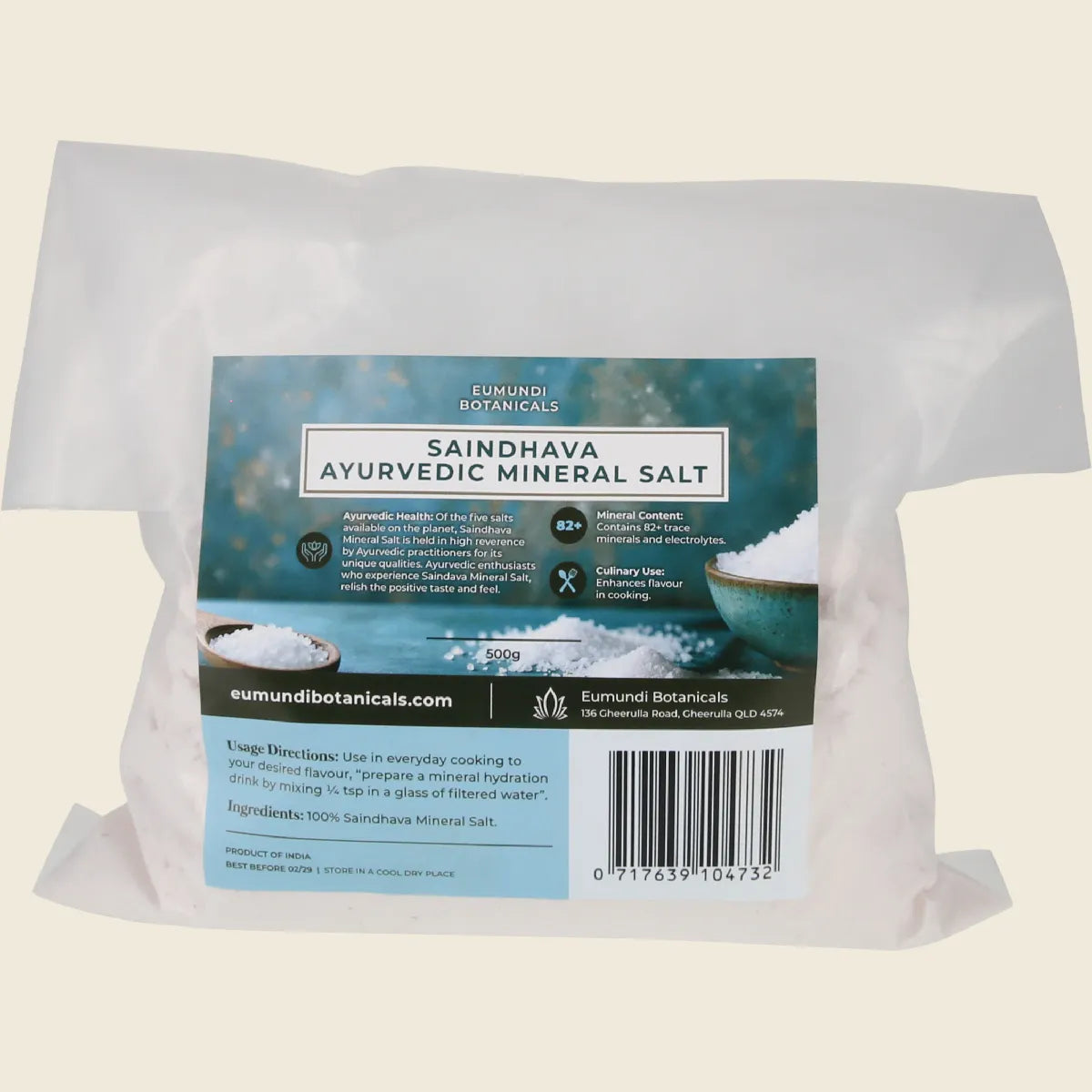 Eumundi Botanicals Saindhava Ayurvedic Mineral Salt 500g, With 82 Trace Minerals