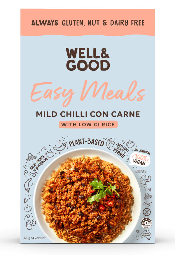 Well & Good Easy Meals With Low GI Rice 120g, Mild Chilli Con Carne