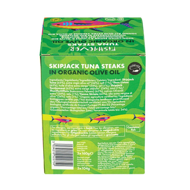 Fish 4 Ever Tuna Steaks in Organic Olive Oil 160g Or 3 X 160g Pack, BPA Free