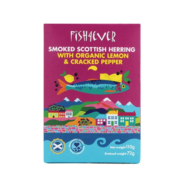 Fish 4 Ever Smoked Herring with Org Lemon & Pepper 110g, North Of Scotland