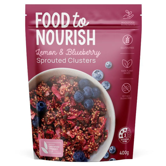 Food To Nourish Certified Organic Sprouted Lemon & Blueberry Clusters 400g, Refined Sugar Free
